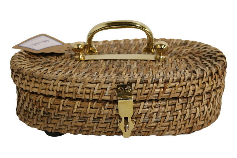 Home&Manor 10" Oval Wicker Lidded Box