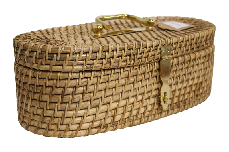 Home&Manor 16" Oval Wicker Lidded Lockable Box