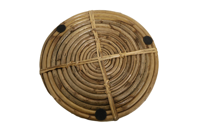 Home&Manor 12" Cane Round Tray with Brass Rim