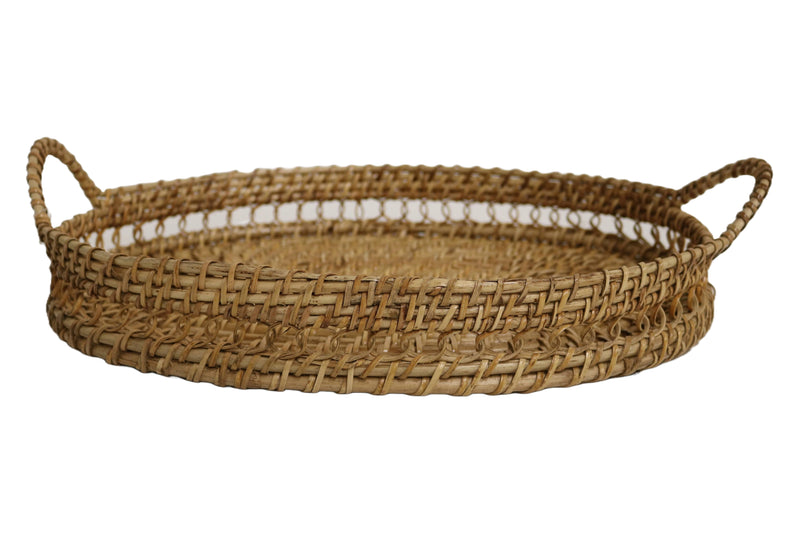 Home&Manor 16" Rattan Oval Tray with Handles