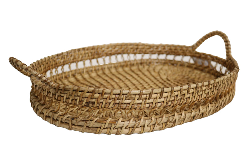 Home&Manor 16" Rattan Oval Tray with Handles