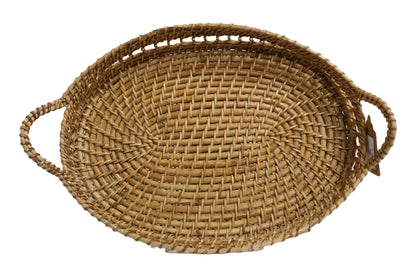 Home&Manor 16" Rattan Oval Tray with Handles