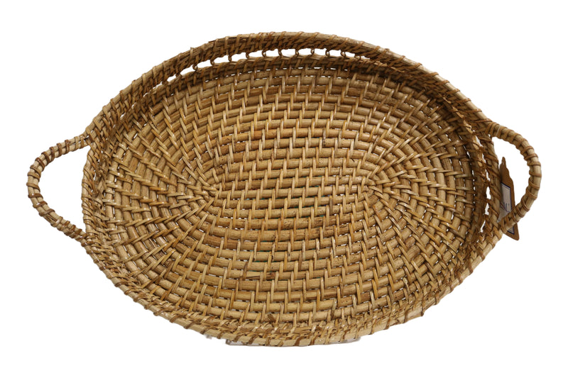 Home&Manor 16" Rattan Oval Tray with Handles