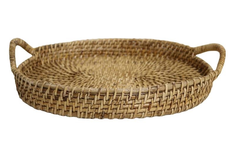 Home&Manor 14.5" Rattan Oval Tray with Handles