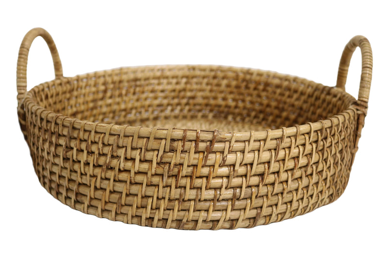 Home&Manor 14" Rattan Round Tray with Handles