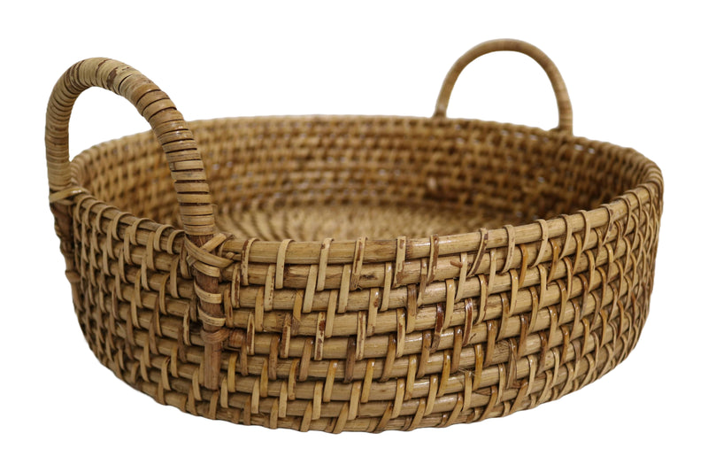 Home&Manor 14" Rattan Round Tray with Handles