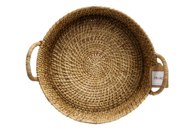 Home&Manor 14" Rattan Round Tray with Handles