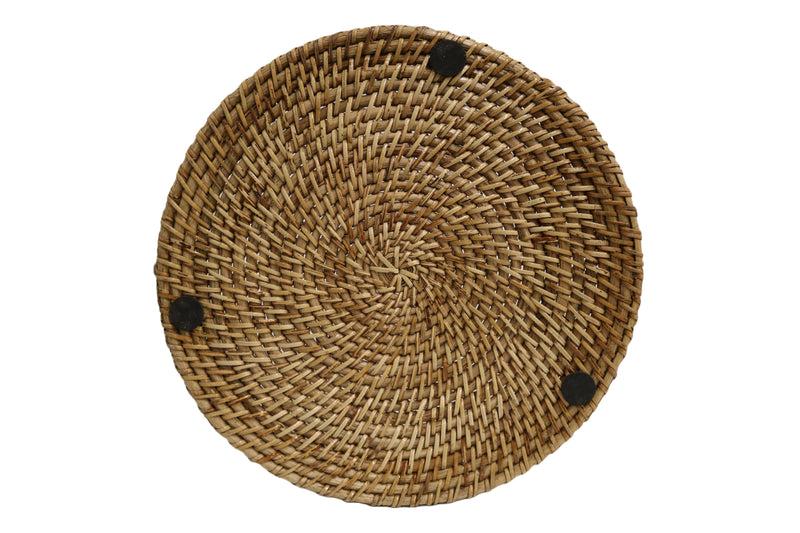 Home&Manor 14" Rattan Round Tray with Handles