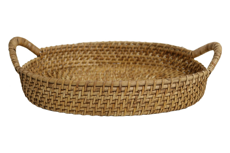 Home&Manor 13" Medium Rattan Double Handled Tray