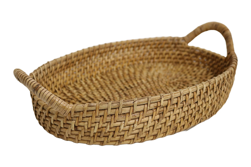 Home&Manor 13" Medium Rattan Double Handled Tray