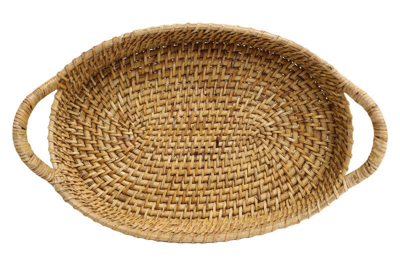 Home&Manor 13" Medium Rattan Double Handled Tray