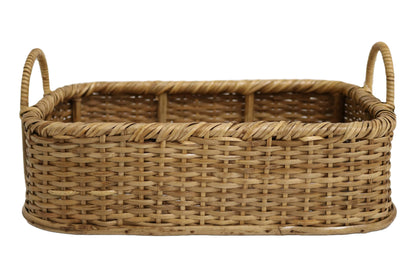 Home&Manor 14" Rattan Rectangular Tray with Handles