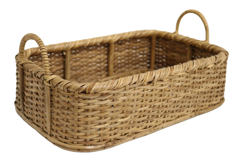 Home&Manor 14" Rattan Rectangular Tray with Handles