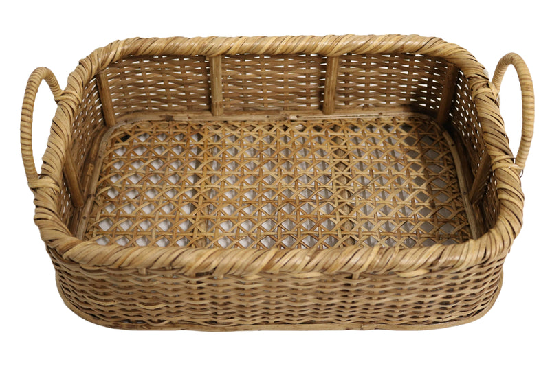 Home&Manor 14" Rattan Rectangular Tray with Handles