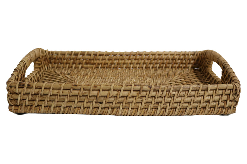 Home&Manor 14" Rattan Tray with Handles