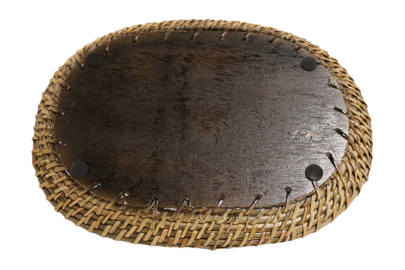 Home&Manor 13" Rattan Oval Tray with Mosaic Wooden Base