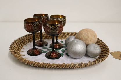 Home&Manor 13" Rattan Oval Tray with Mosaic Wooden Base