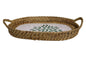 Home&Manor 14" Rattan Oval Tray with Mosaic Wooden Base and Handles