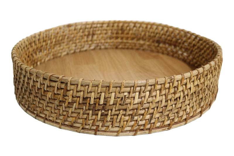 Home&Manor 15" Rattan Tray with Wooden Base