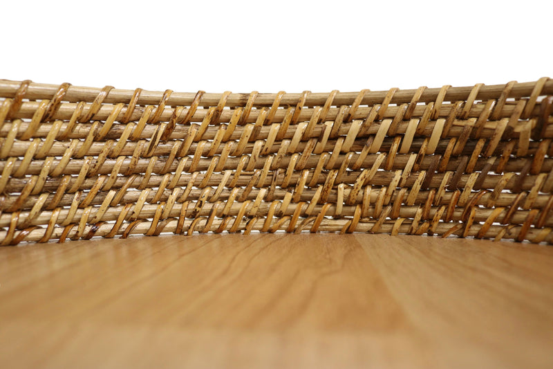 Home&Manor 15" Rattan Tray with Wooden Base