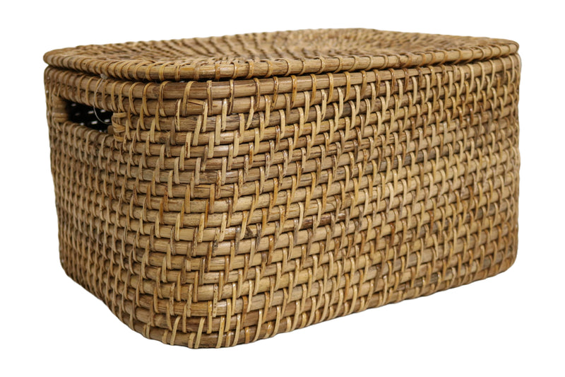 Home&Manor 15" Rattan Storage Basket with Lid