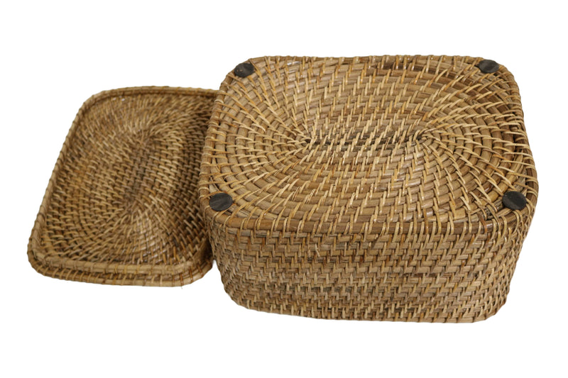 Home&Manor 15" Rattan Storage Basket with Lid