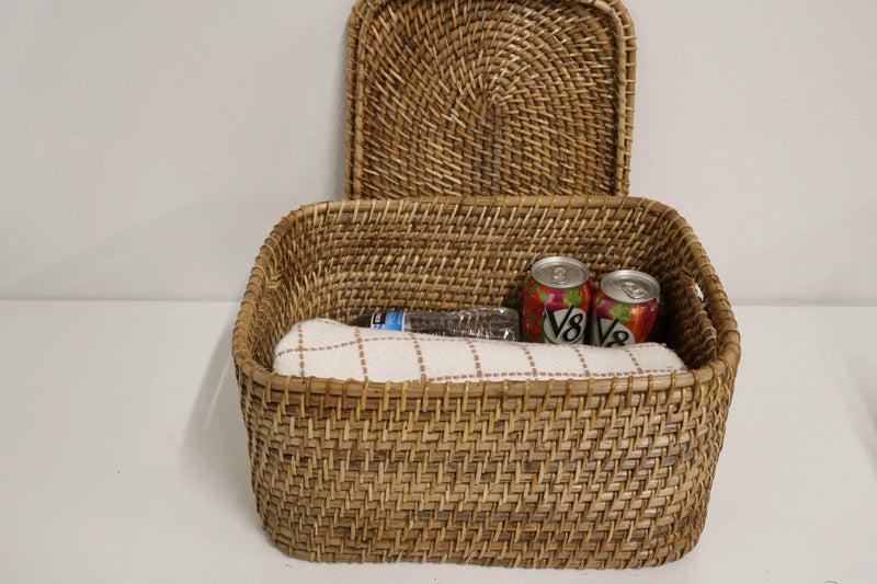 Home&Manor 15" Rattan Storage Basket with Lid