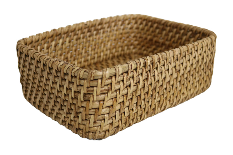 Home&Manor 9" Rattan Rectangular Deep Tray Medium