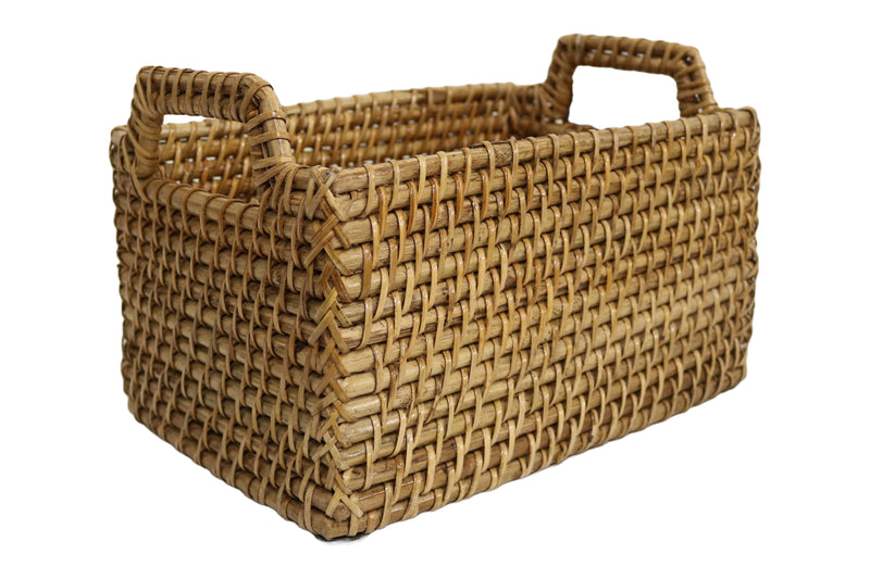 Home&Manor 12" Rattan Rectangular Deep Basket with Handles