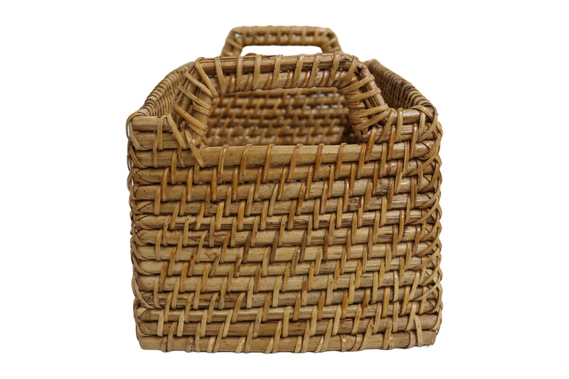 Home&Manor 12" Rattan Rectangular Deep Basket with Handles