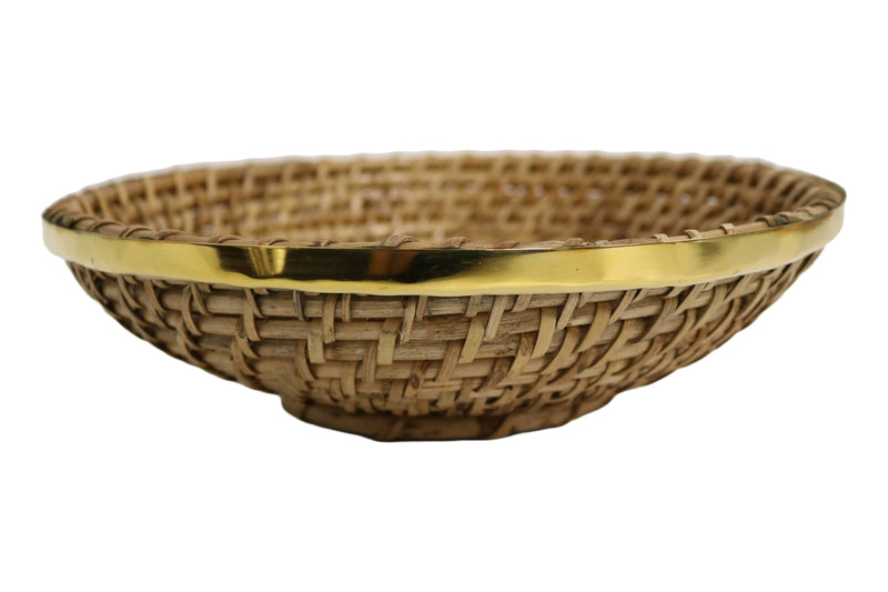 Home&Manor 9.5" Rattan Hammered Brass Rim Basket