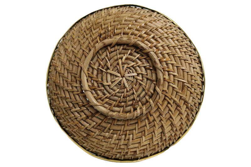 Home&Manor 9.5" Rattan Hammered Brass Rim Basket