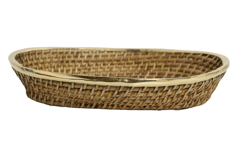 Home&Manor 12" Rattan Oval Copper Bordered Deep Basket