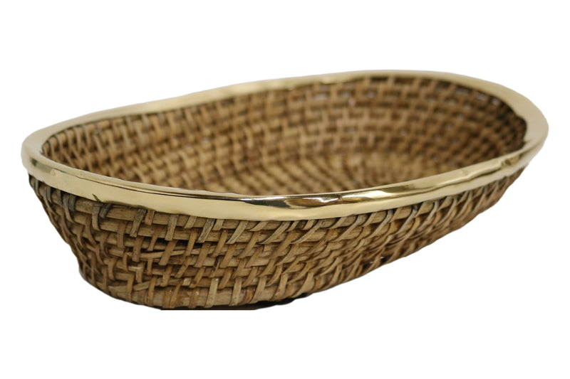 Home&Manor 12" Rattan Oval Copper Bordered Deep Basket