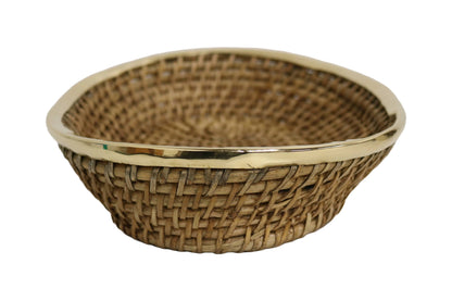 Home&Manor 12" Rattan Oval Copper Bordered Deep Basket