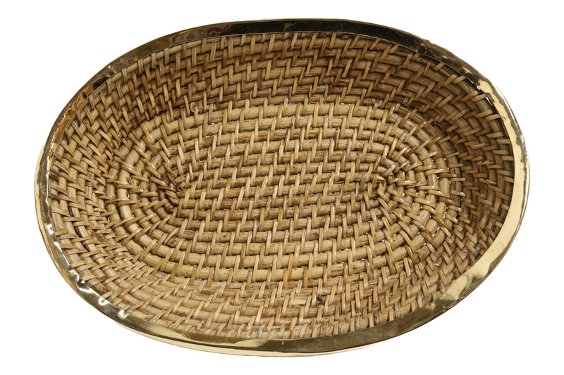 Home&Manor 12" Rattan Oval Copper Bordered Deep Basket