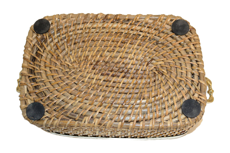 Home&Manor 10" Rattan Deep Tray with Brass Accessories