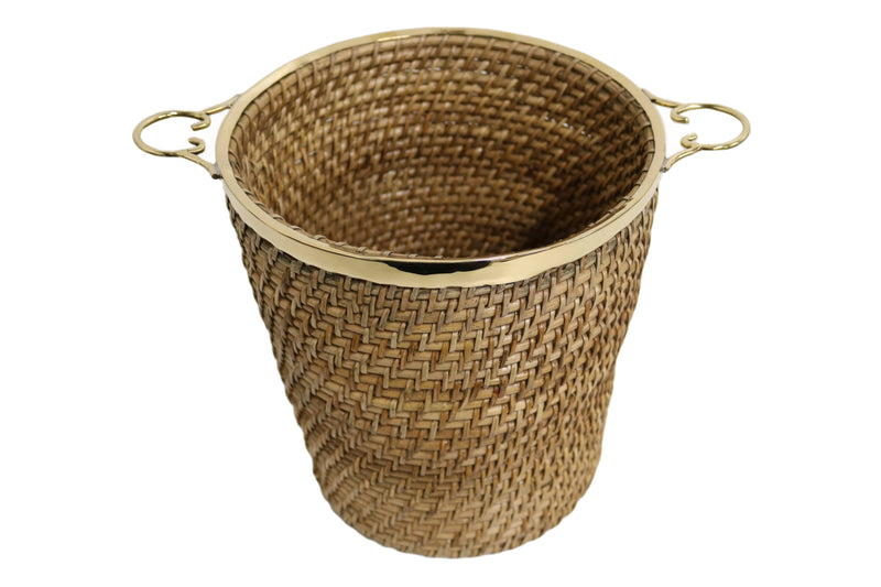 Home&Manor 11" Rattan Planter with Etched Brass Rim