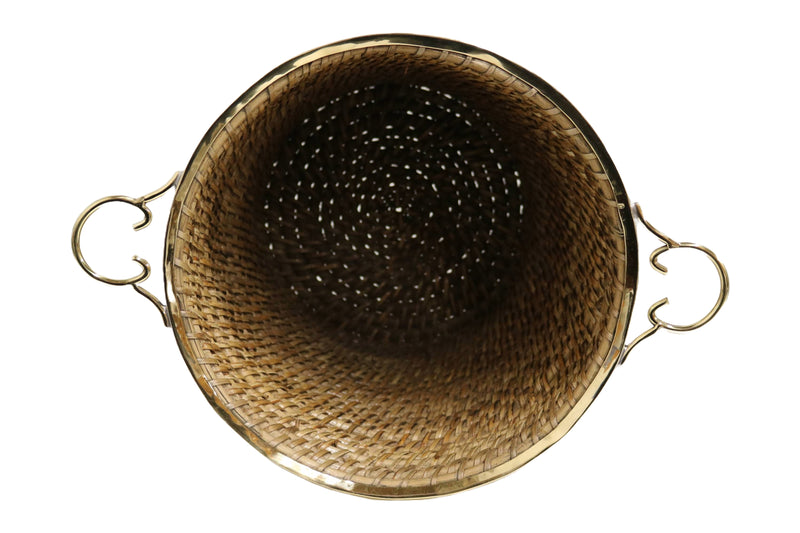 Home&Manor 11" Rattan Planter with Etched Brass Rim