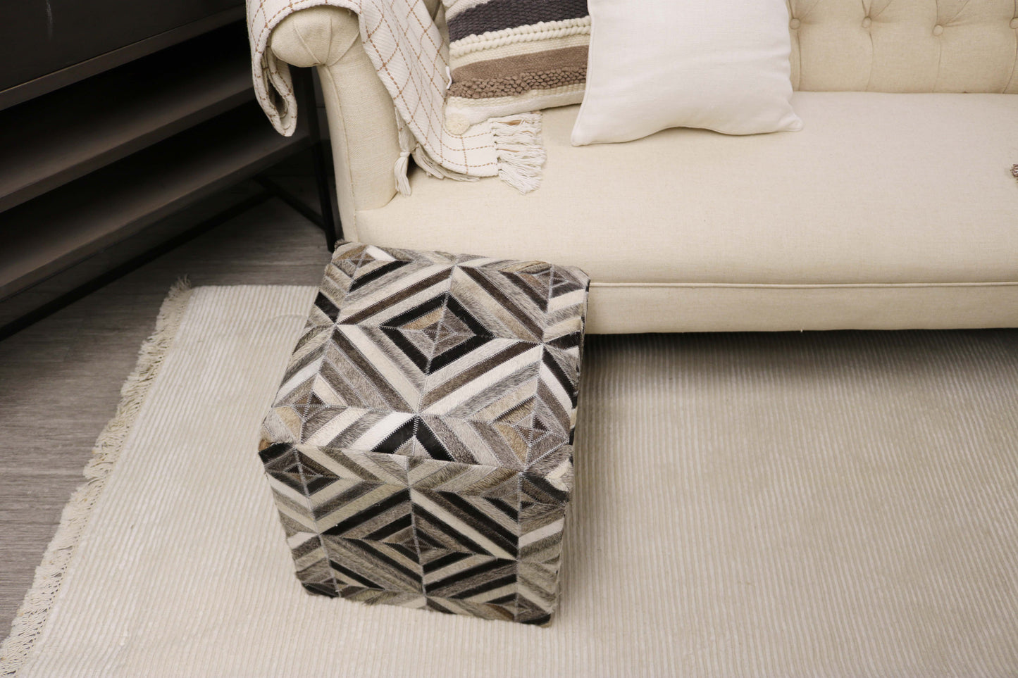 Almeria 100% Cowhide Leather Cube Pouf