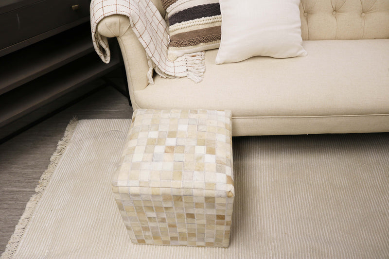 Girona 100% Cowhide Leather Cube Pouf