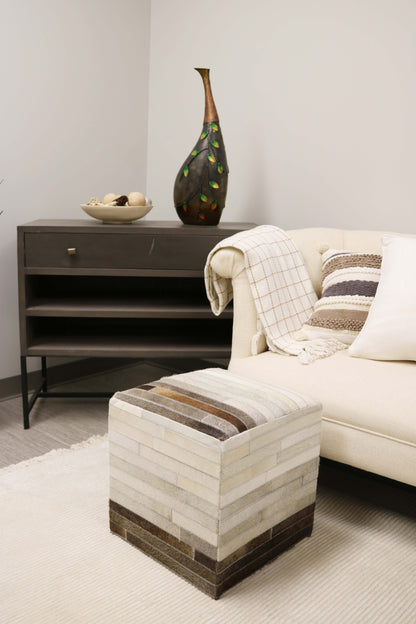 Toledo 100% Cowhide Leather Cube Pouf