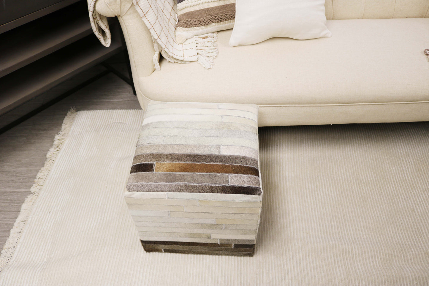 Toledo 100% Cowhide Leather Cube Pouf