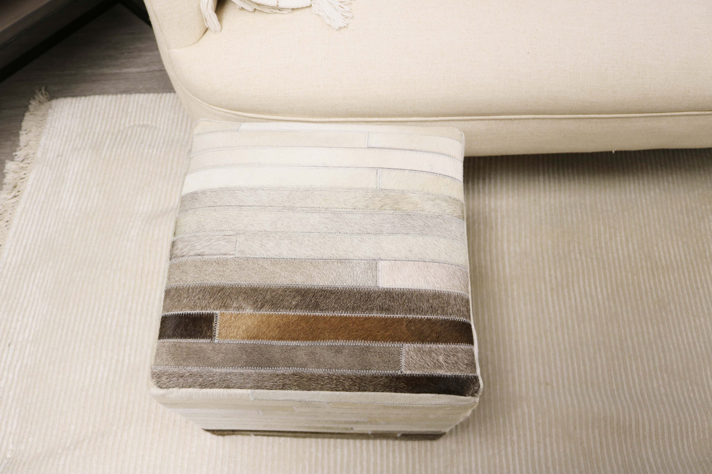 Toledo 100% Cowhide Leather Cube Pouf