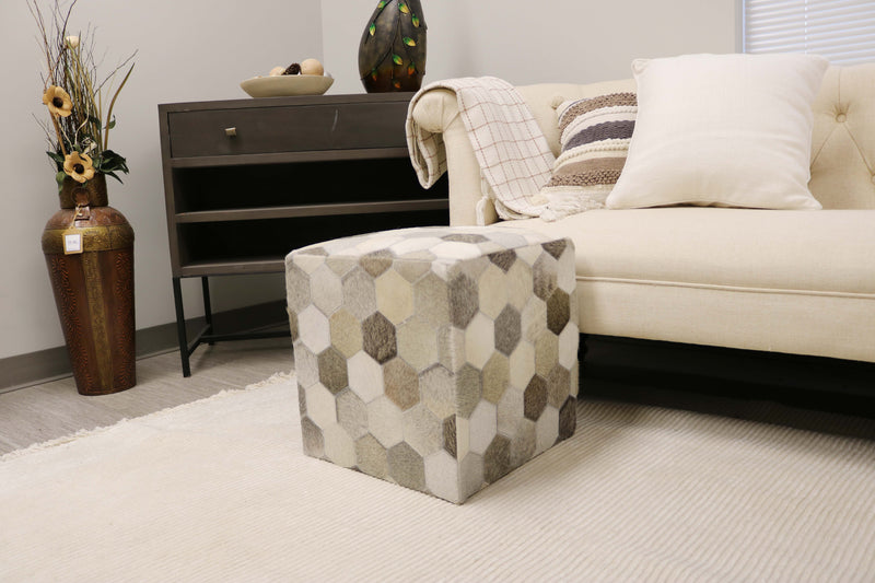 Palma 100% Cowhide Leather Cube Pouf