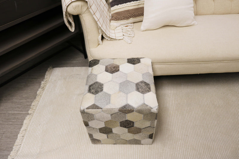 Palma 100% Cowhide Leather Cube Pouf