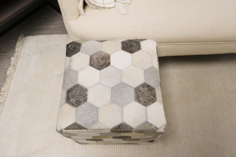 Palma 100% Cowhide Leather Cube Pouf