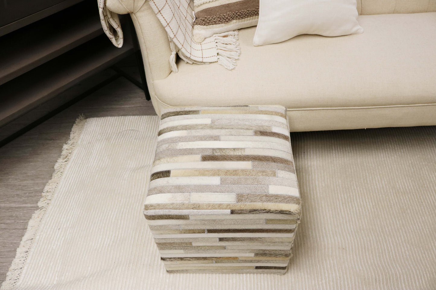 Palencia 100% Cowhide Leather Cube Pouf