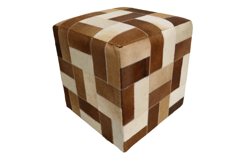 Vigo 100% Cowhide Leather Cube Pouf