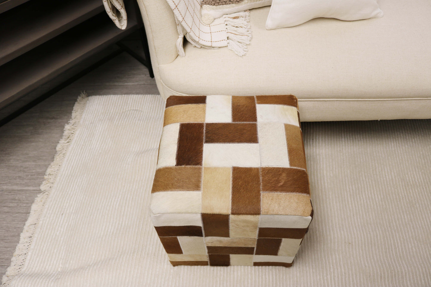 Vigo 100% Cowhide Leather Cube Pouf